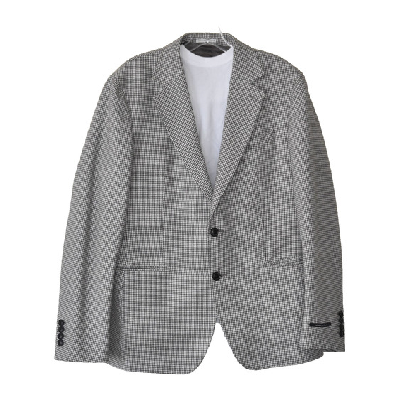 B0 NEW REISS Freedom Grey Houndstooth Cotton Wool Blend 2-Button Blazer Chest 42